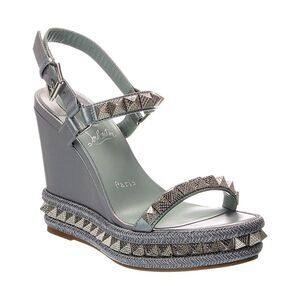 Christian Louboutin Pyraclou 110 Leather Wedge Sandal, Silver